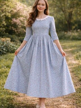 Handmade Strawberry Print Cottagecore Floral Midi Dress XS/S